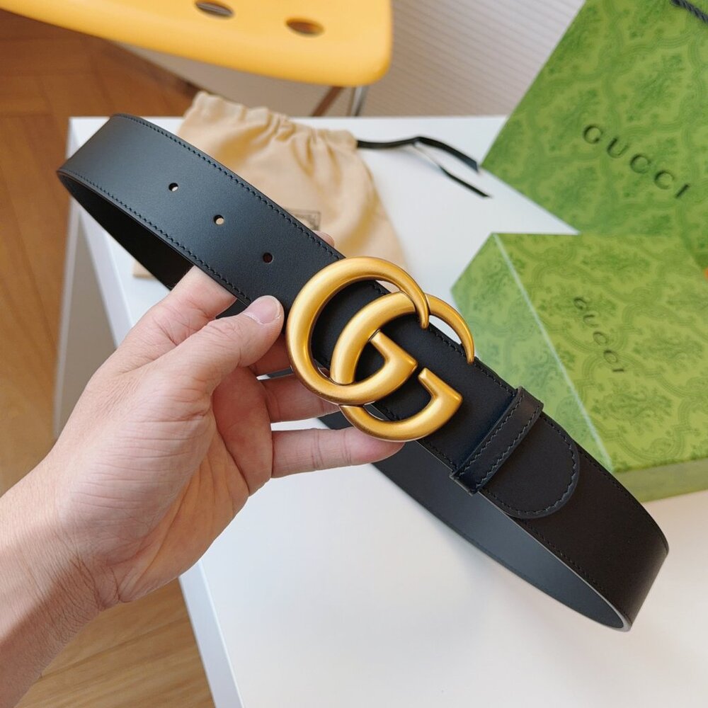 4 cm Gucci Classic Unisex Black Leather Belt with Gold GG Buckle Size 90/36